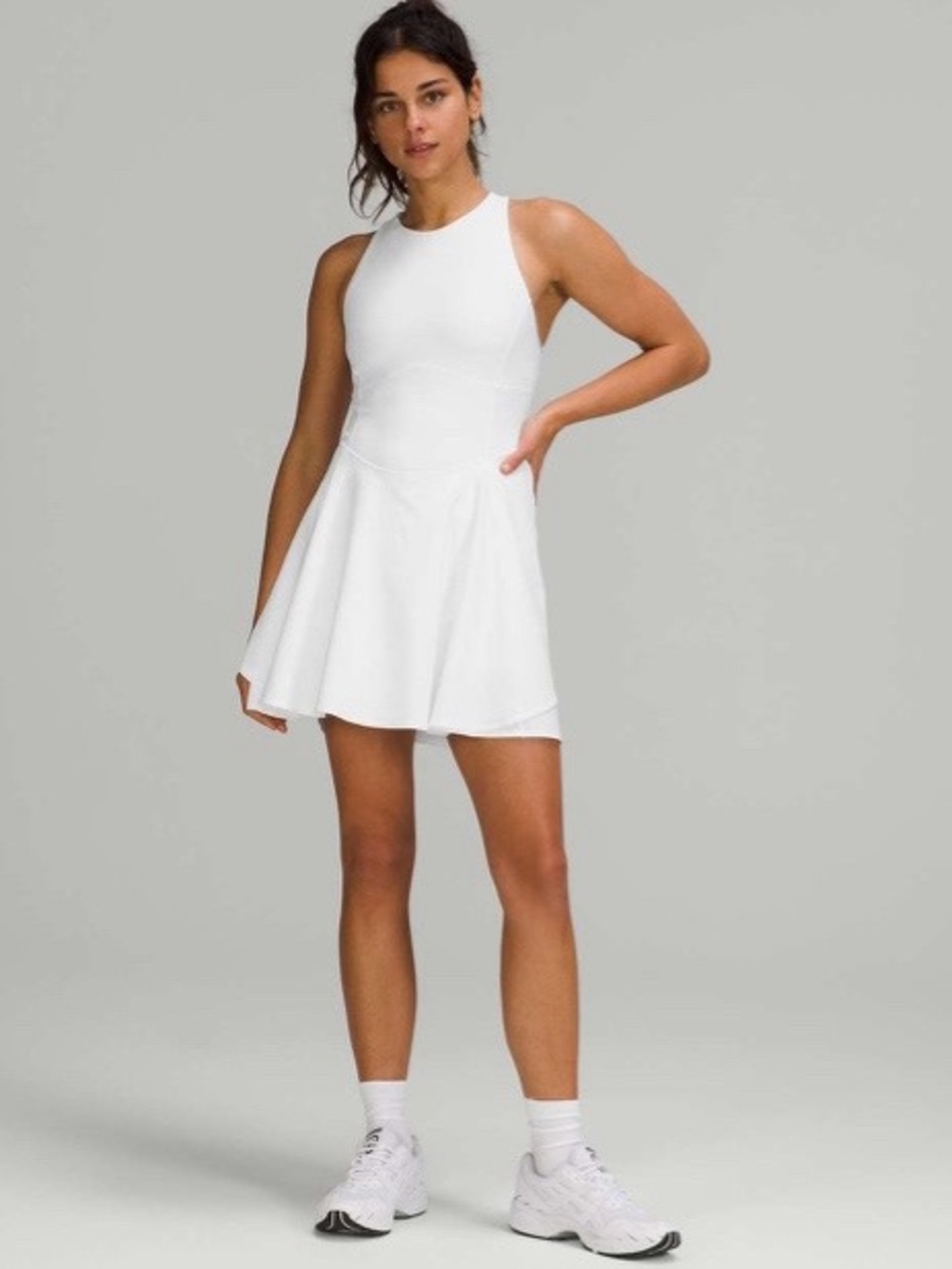 Lululemon Court Crush Dress Size 8 White Tennis Workout High Neck Fit and Flare